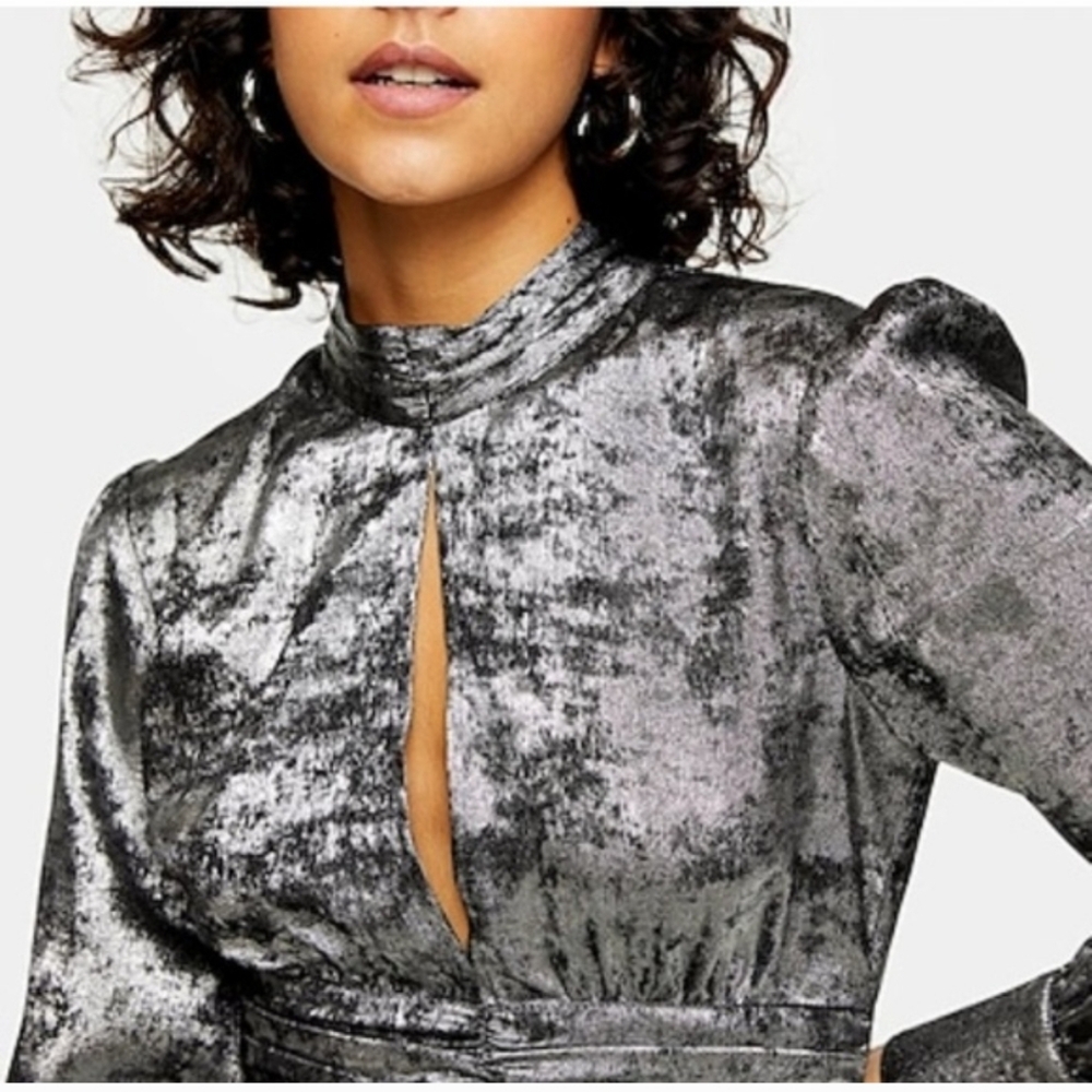 Top Shop Shimmering Black Long Sleeve Top - Picture 2 of 6